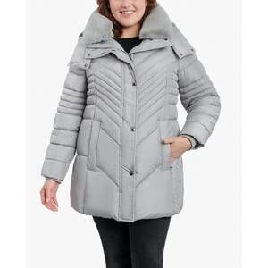 NEW LONDON FOG plus size zip-front hooded puffer jacket with button-off fur coll